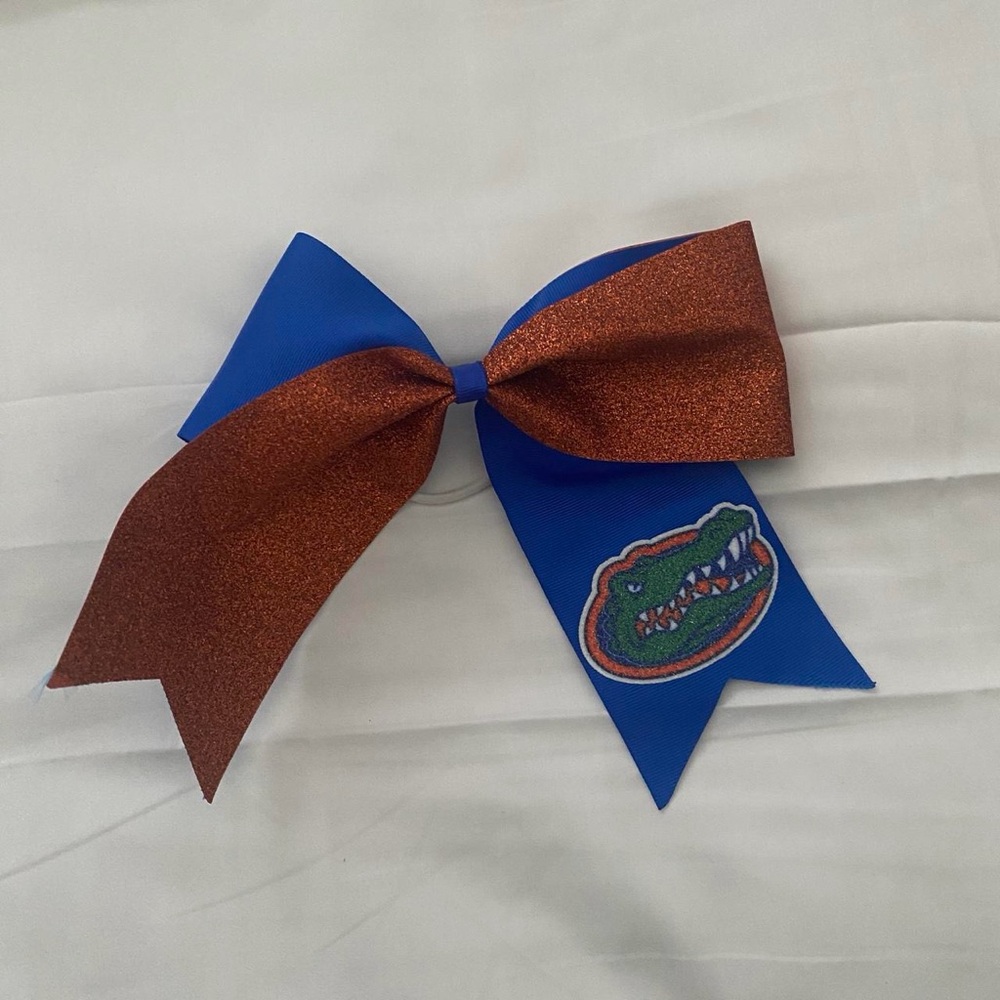Blue and Orange Hair Bow with Logo